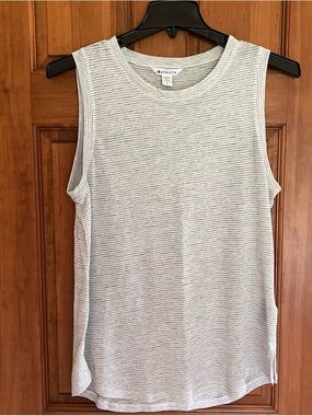 Athleta Light Gray and White Striped Sleeveless Tank